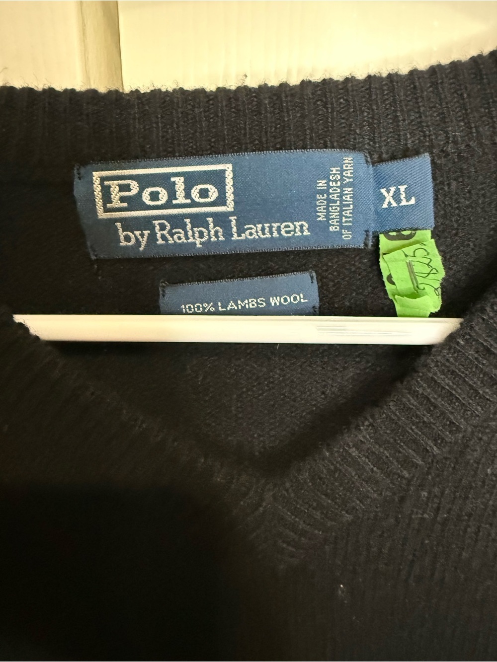 Polo Ralph Lauren 100% Lambswool V Neck Sweater XL Black Purple Pony Preppy - Picture 3 of 4